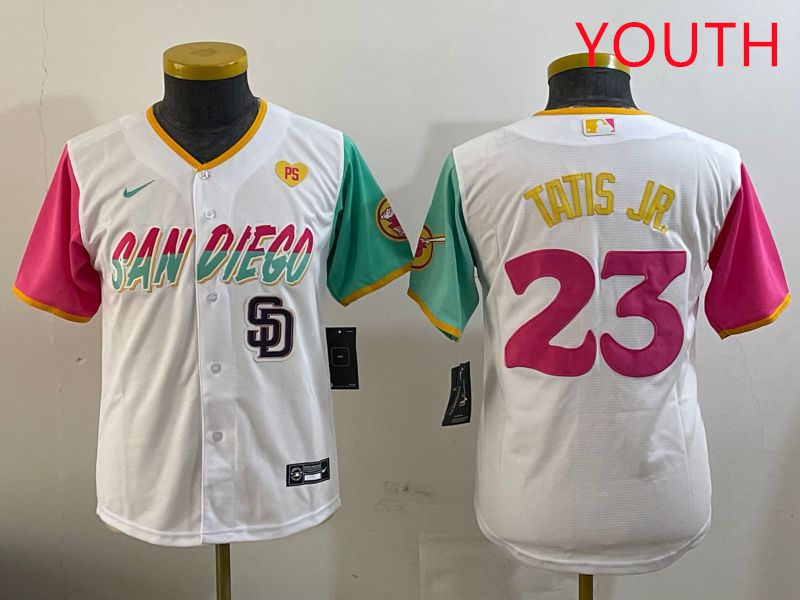 Youth San Diego Padres 23 Tatis jr White City Edition 2025 Nike MLB Jersey style 11